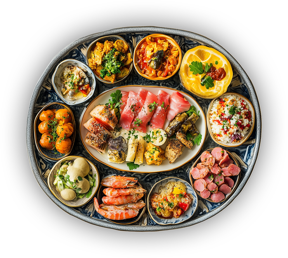 Bogaty talerz z różnorodnymi daniami w Restauracji Panorama